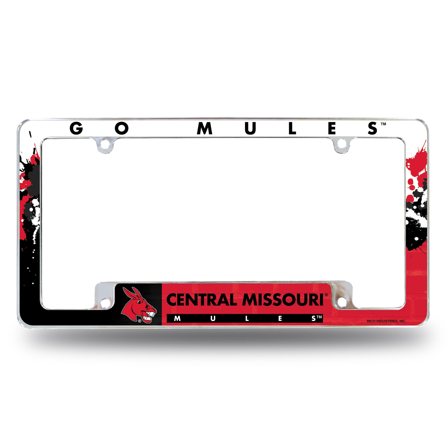 NCAA Central Missouri Mules All Over Chrome License Plate Frame Fan Gear NCAA Central Missouri Mules