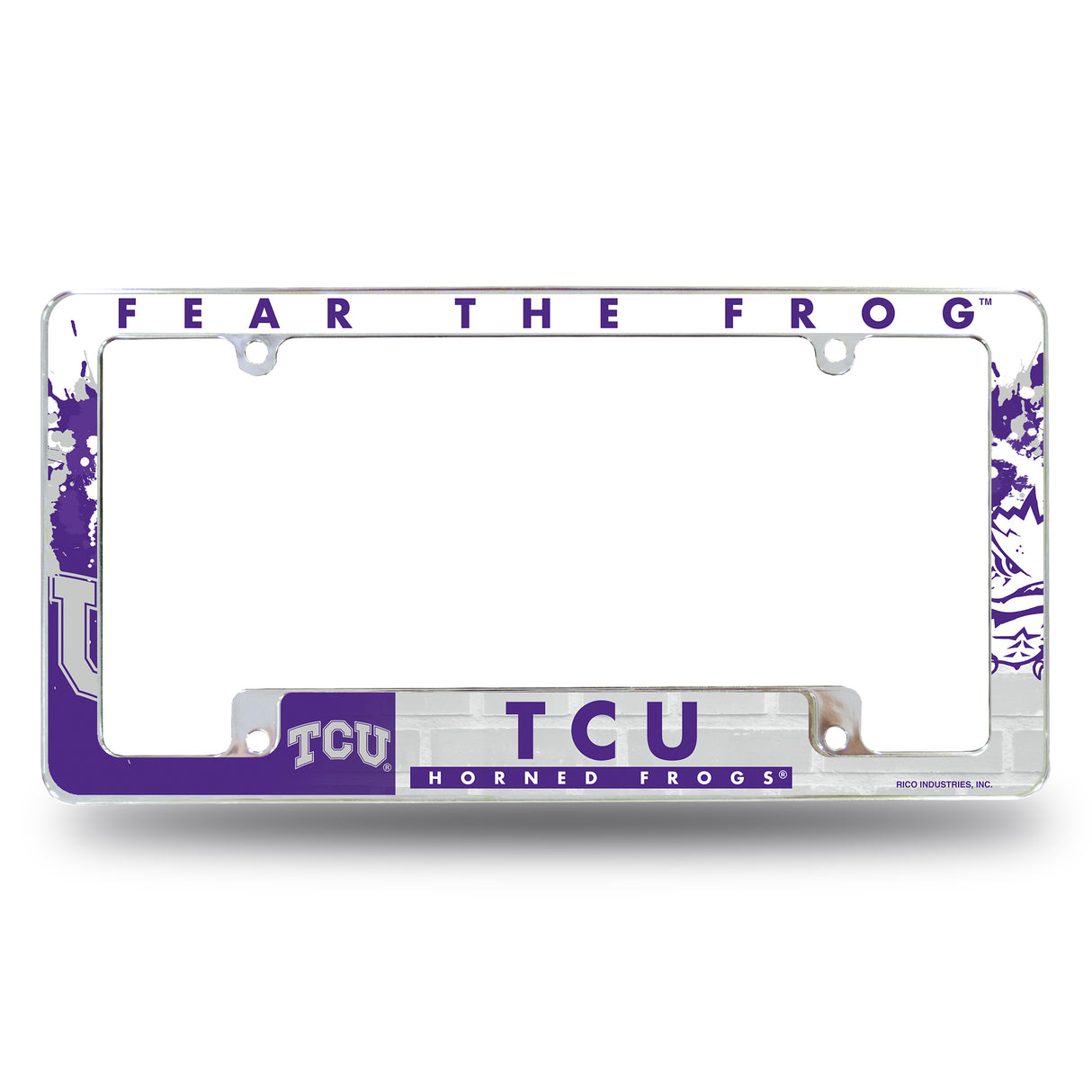 NCAA TCU Horned Frogs All Over Chrome License Plate Frame Fan Gear NCAA TCU Horned Frogs