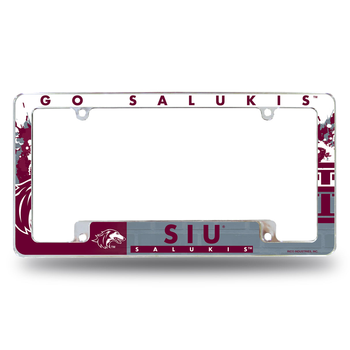 NCAA Southern Illinois Salukis All Over Chrome License Plate Frame Fan Gear NCAA Southern Illinois Salukis