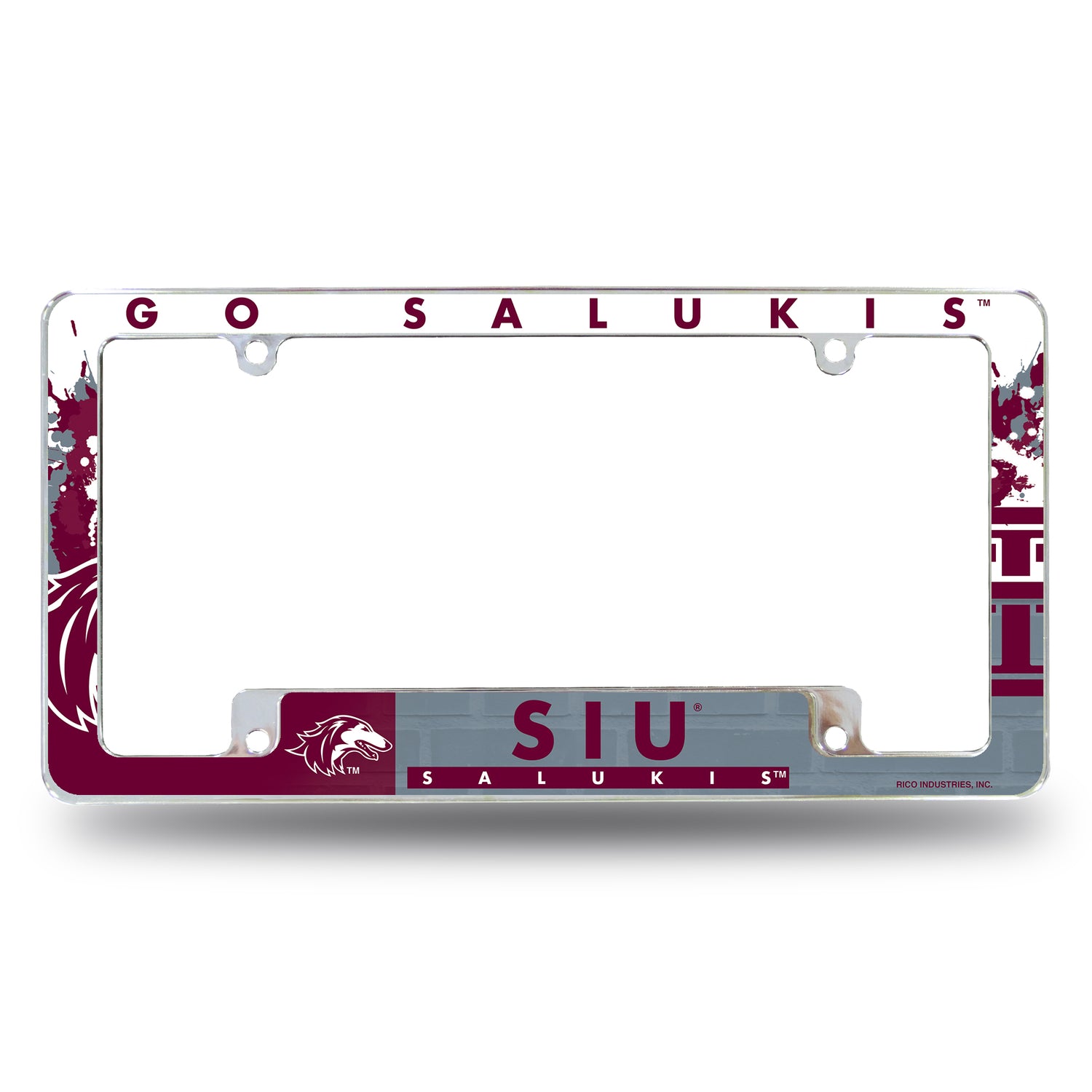 NCAA Southern Illinois Salukis All Over Chrome License Plate Frame Fan Gear NCAA Southern Illinois Salukis