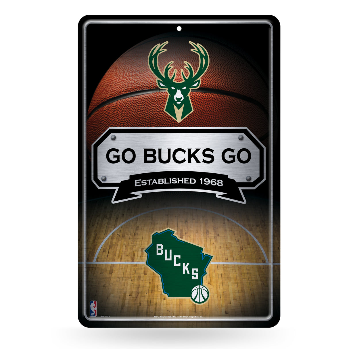 NBA Milwaukee Bucks Large Metal Sign Fan Gear NBA Milwaukee Bucks