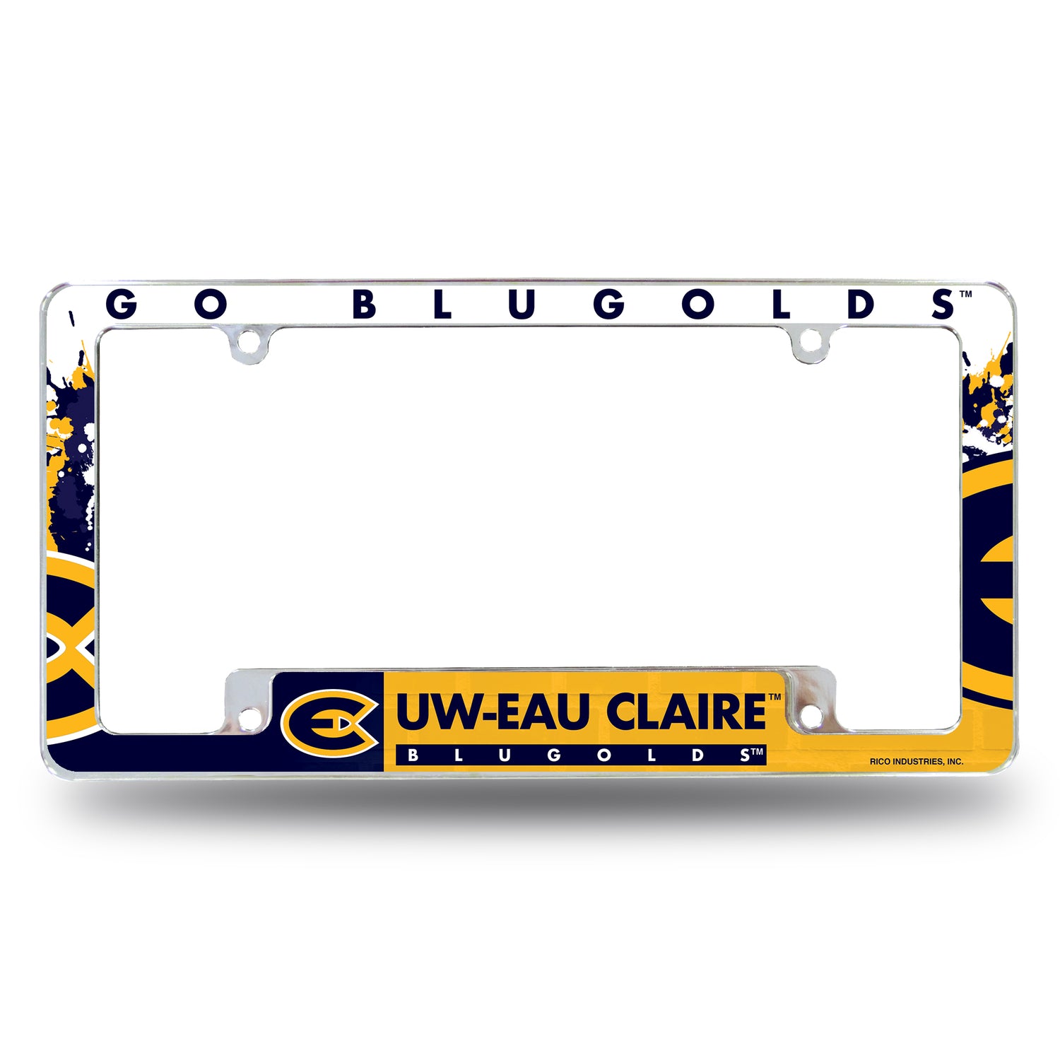 NCAA Wisconsin-Eau Claire Blugolds All Over Chrome License Plate Frame Fan Gear NCAA Wisconsin-Eau Claire Blugolds