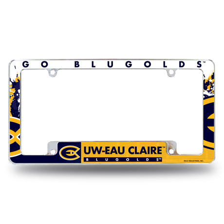 NCAA Wisconsin-Eau Claire Blugolds All Over Chrome License Plate Frame Fan Gear NCAA Wisconsin-Eau Claire Blugolds