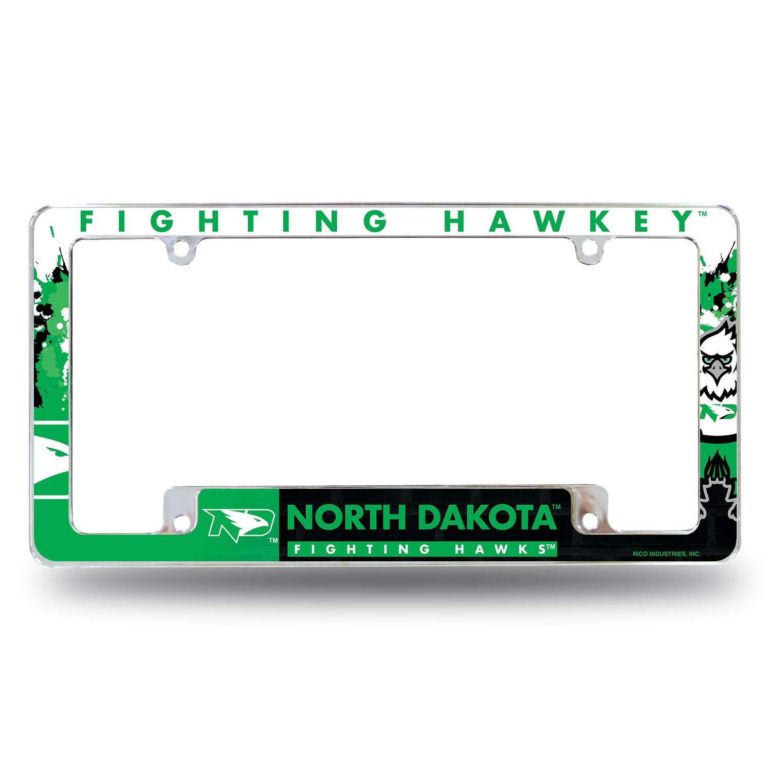 NCAA North Dakota Fighting Hawks All Over Chrome License Plate Frame Fan Gear NCAA North Dakota Fighting Hawks