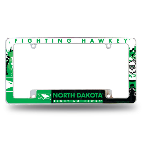 NCAA North Dakota Fighting Hawks All Over Chrome License Plate Frame Fan Gear NCAA North Dakota Fighting Hawks