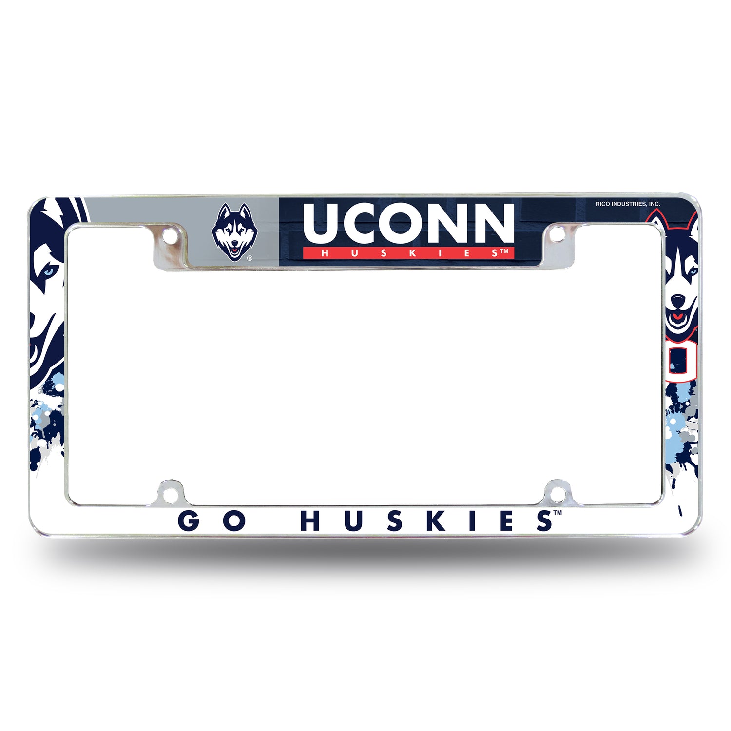 NCAA Connecticut Huskies - UCONN All Over Chrome License Plate Frame Fan Gear NCAA Connecticut Huskies