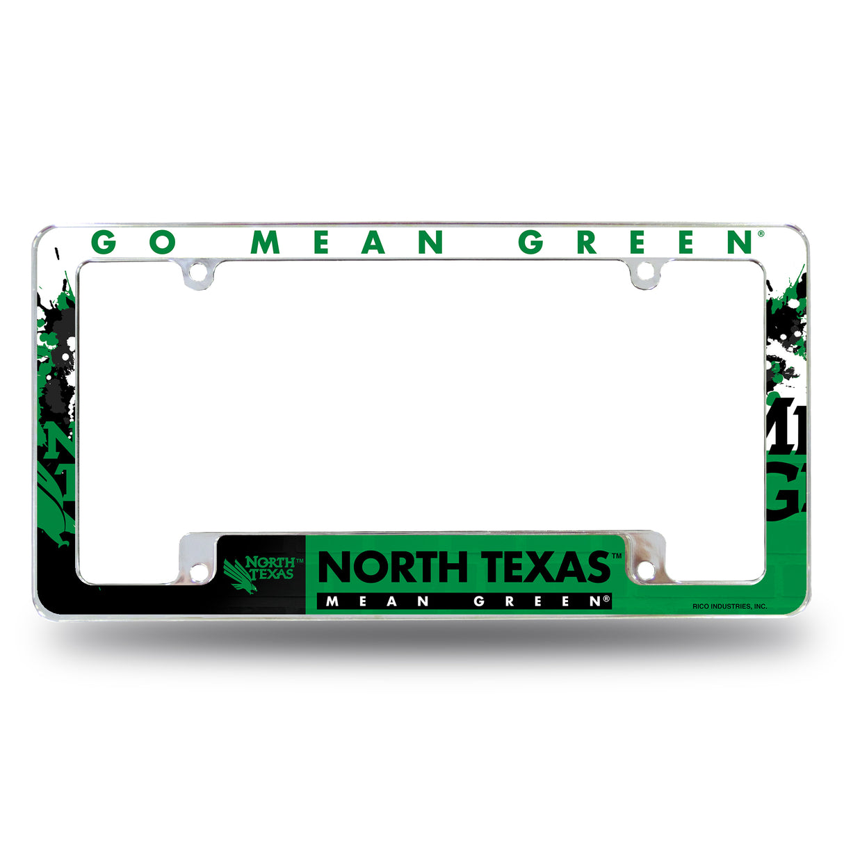 NCAA North Texas Mean Green All Over Chrome License Plate Frame Fan Gear NCAA North Texas Mean Green