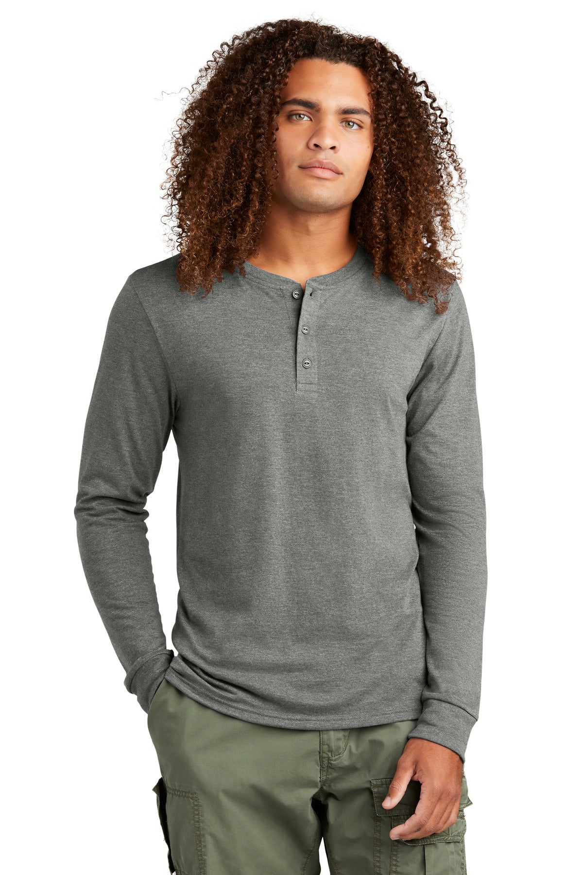 District Mens Perfect Tri Long Sleeve Henley DT145 Mens Apparel Shirts & Tops
