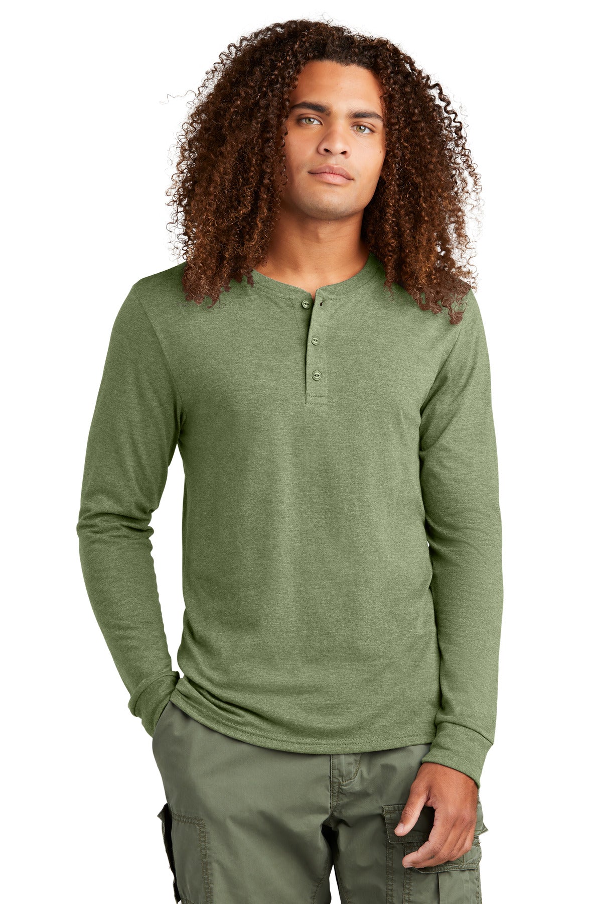 District Mens Perfect Tri Long Sleeve Henley DT145 Mens Apparel Shirts & Tops