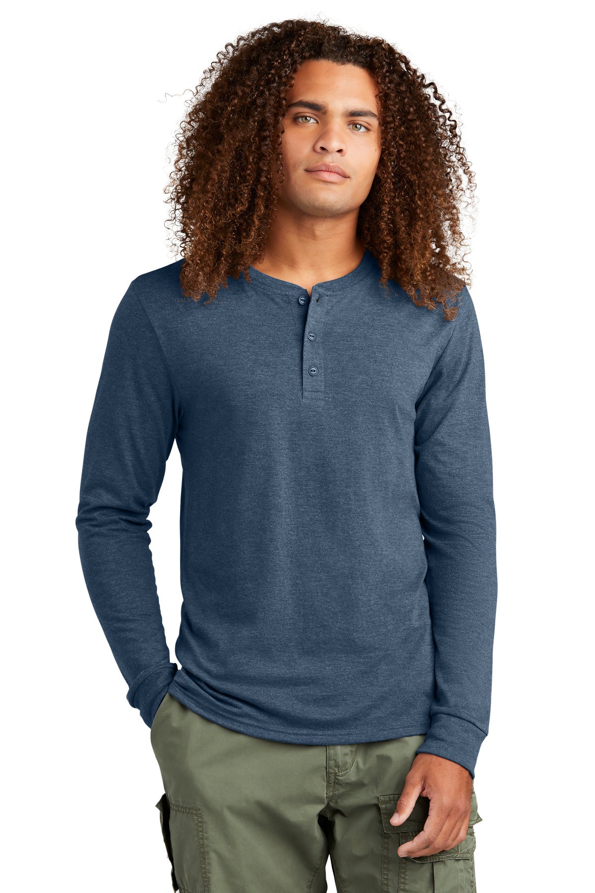 District Mens Perfect Tri Long Sleeve Henley DT145 Mens Apparel Shirts & Tops