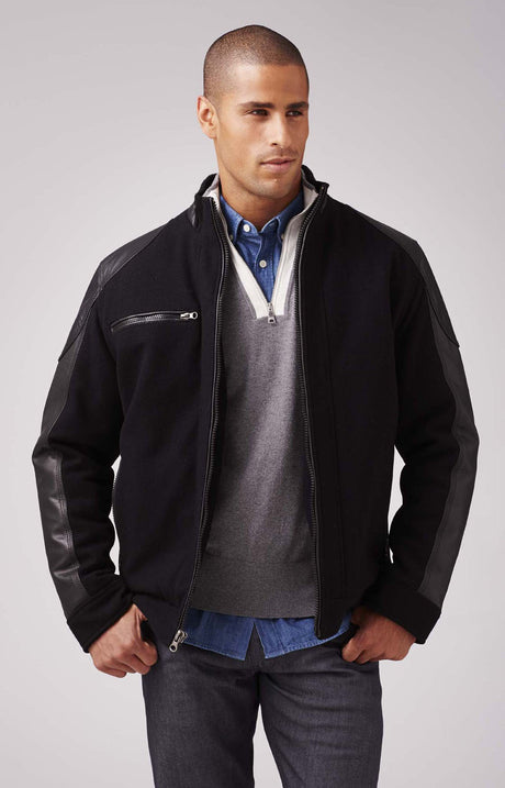 Burk's Bay Men's Wool & Leather Racing Style Jacket Mens Apparel Jackets & Vests