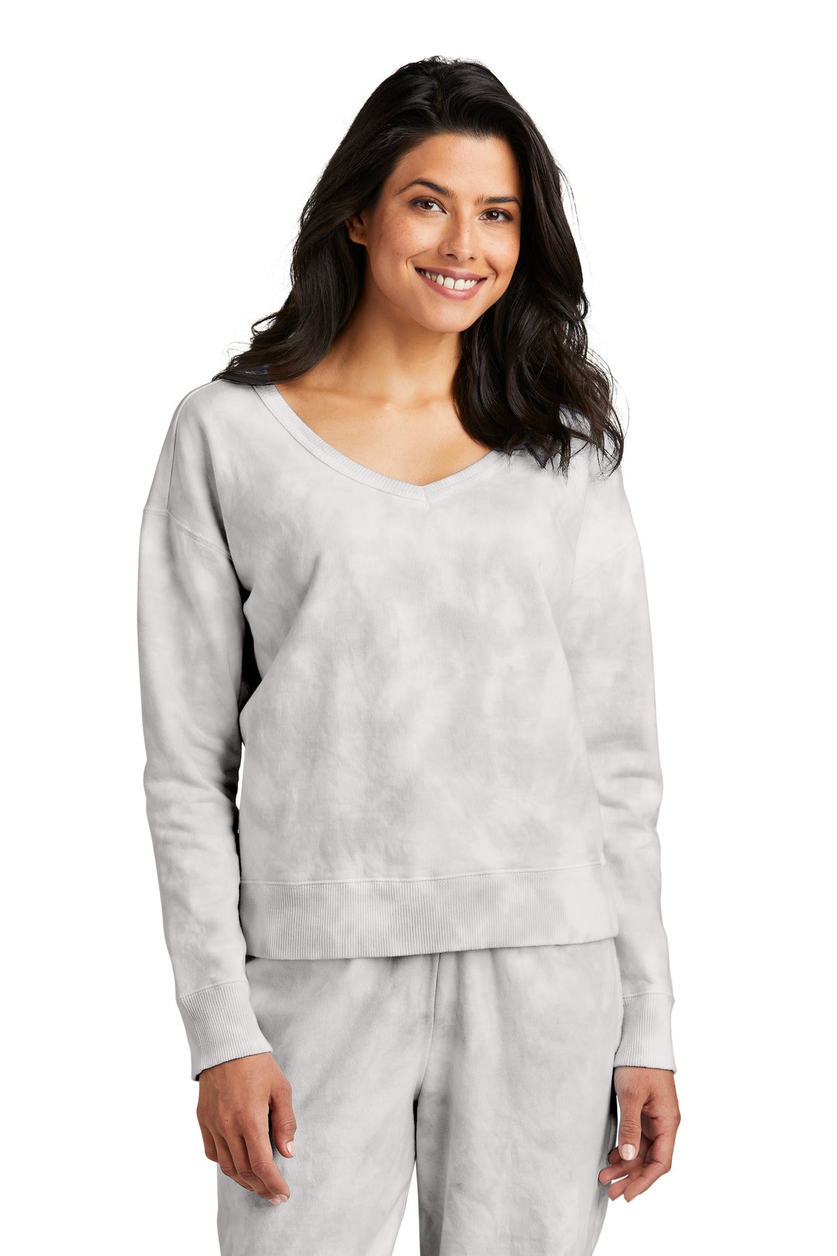 Port & Co Women's Beach Wash Cloud Tie-Dye V-Neck Sweatshirt LPC140V