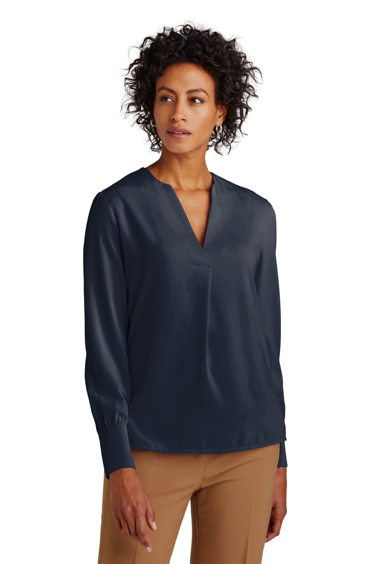 Brooks Brothers Women's Open-Neck Satin Blouse. BB18009 Corporate Apparel Shirts & Tops
