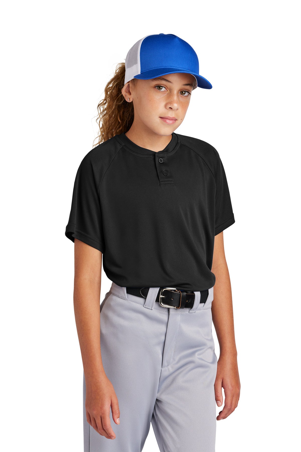 Sport-Tek Youth Girl's PosiCharge Competitor 2-Button Henley Youth Apparel Shirts & Tops