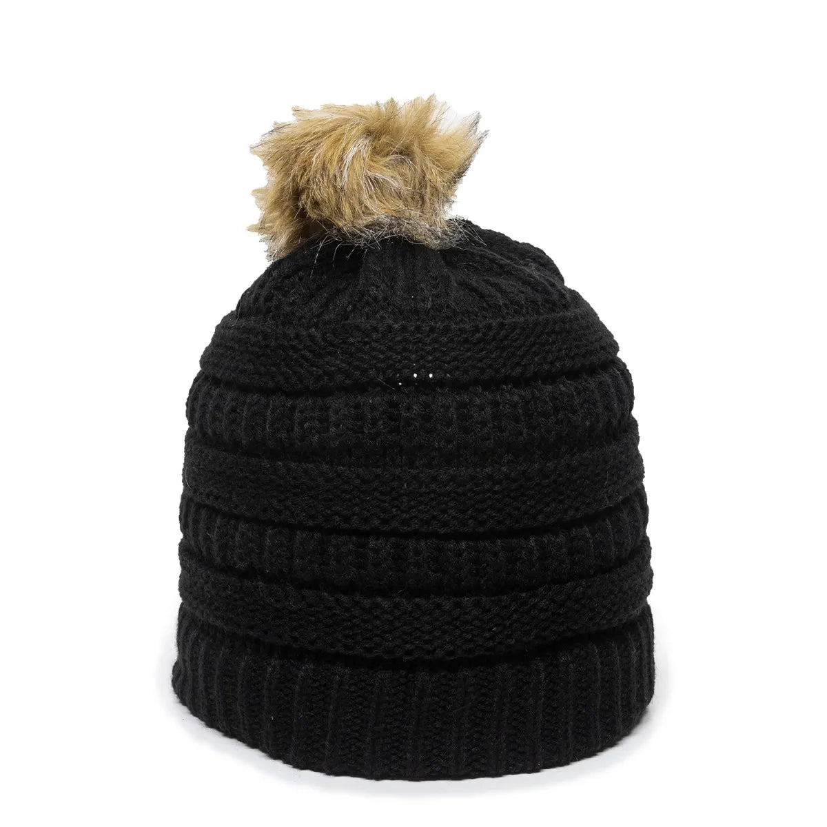 Outdoor Cap OC805 Acrylic Knit Beanie With Faux Fur Pom Unisex Accessories Hats & Caps