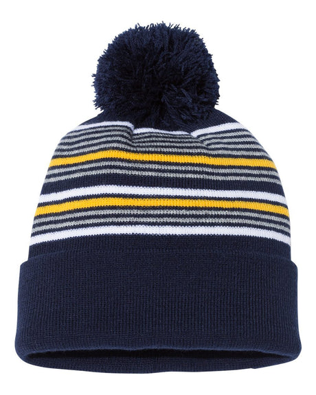 Sportsman 12" Striped Pom-Pom Cuffed Beanie Unisex Accessories Hats & Caps