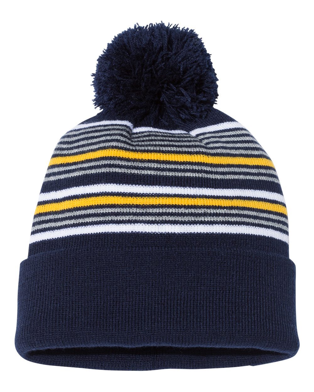 Sportsman 12" Striped Pom-Pom Cuffed Beanie Unisex Accessories Hats & Caps