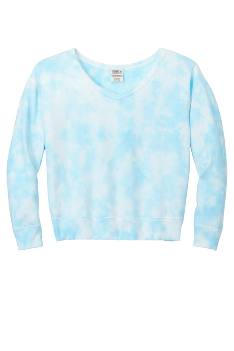 Port & Company Ladies Beach Wash Cloud Tie-Dye V-Neck Sweatshirt LPC140V Womens Apparel Shirts & Tops