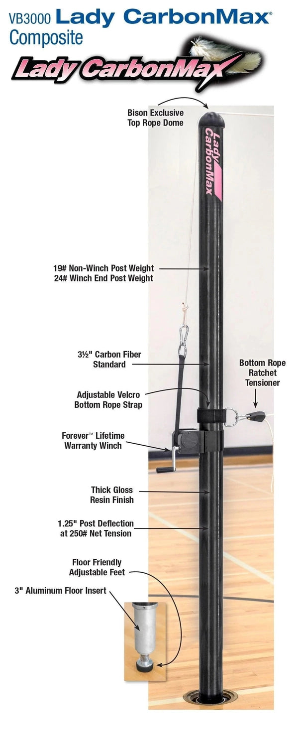 Bison Lady CarbonMax Composite System without Padding Volleyball Nets & Court Equipment All