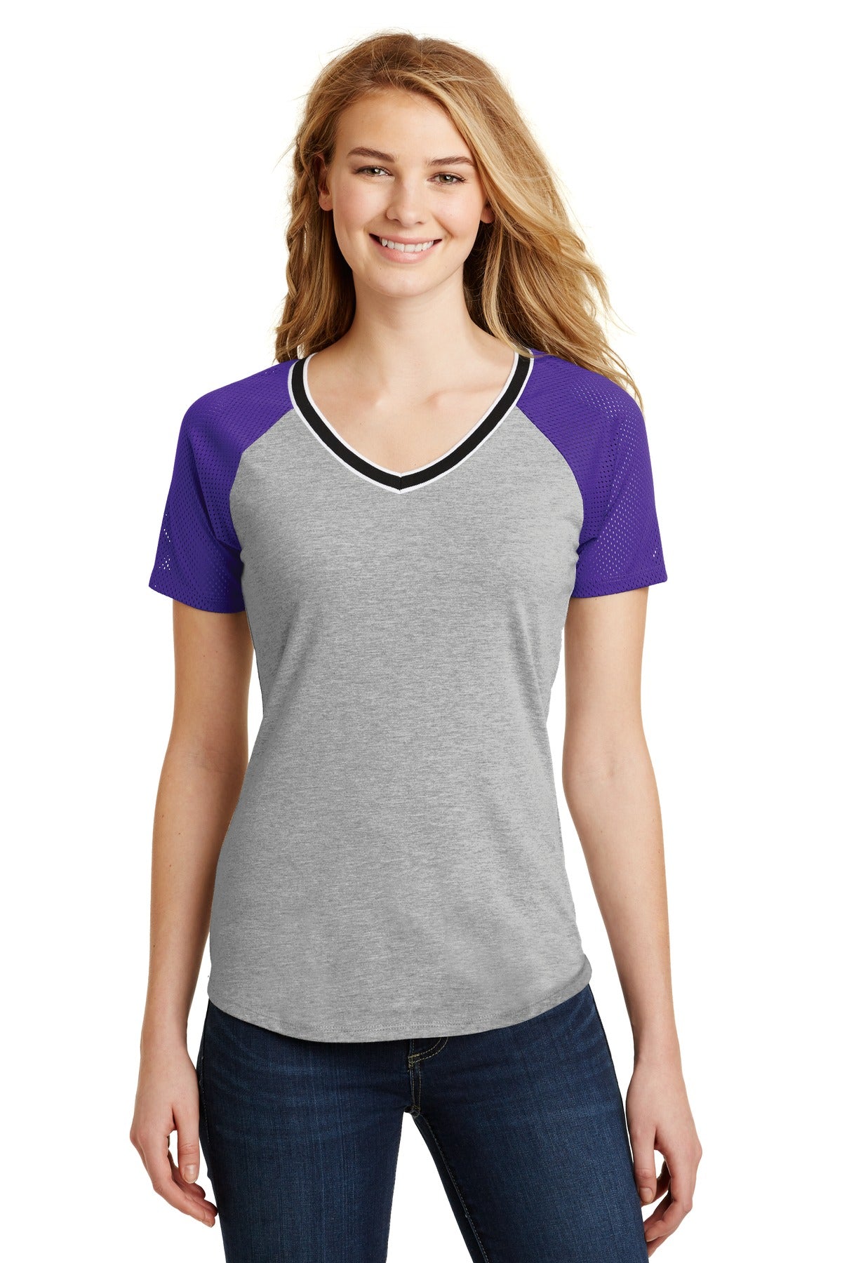 District Juniors Mesh Sleeve V-Neck Tee