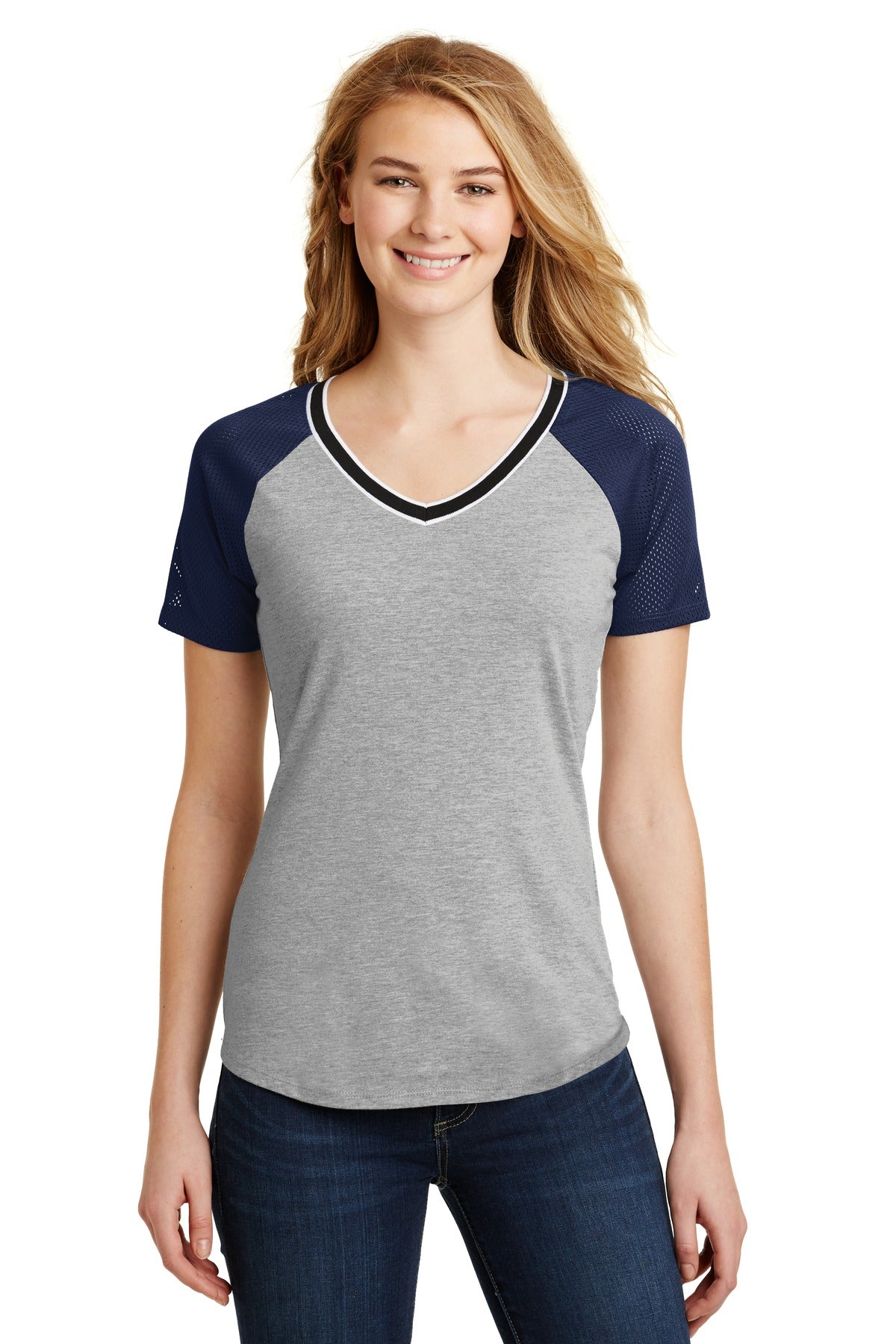 District Juniors Mesh Sleeve V-Neck Tee