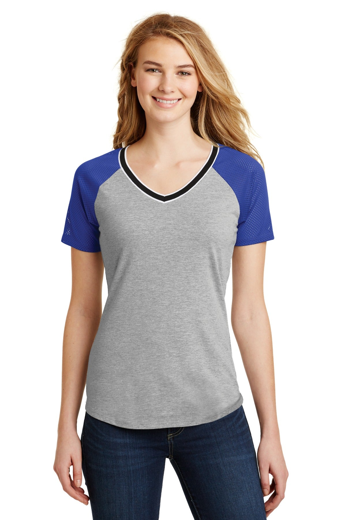 District Juniors Mesh Sleeve V-Neck Tee