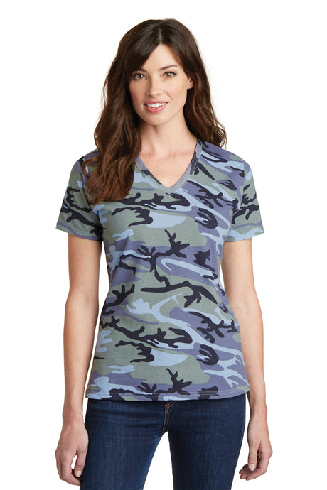 Port & Company Ladies Core Cotton Camo V-Neck Tee. LPC54VC Womens Apparel Shirts & Tops