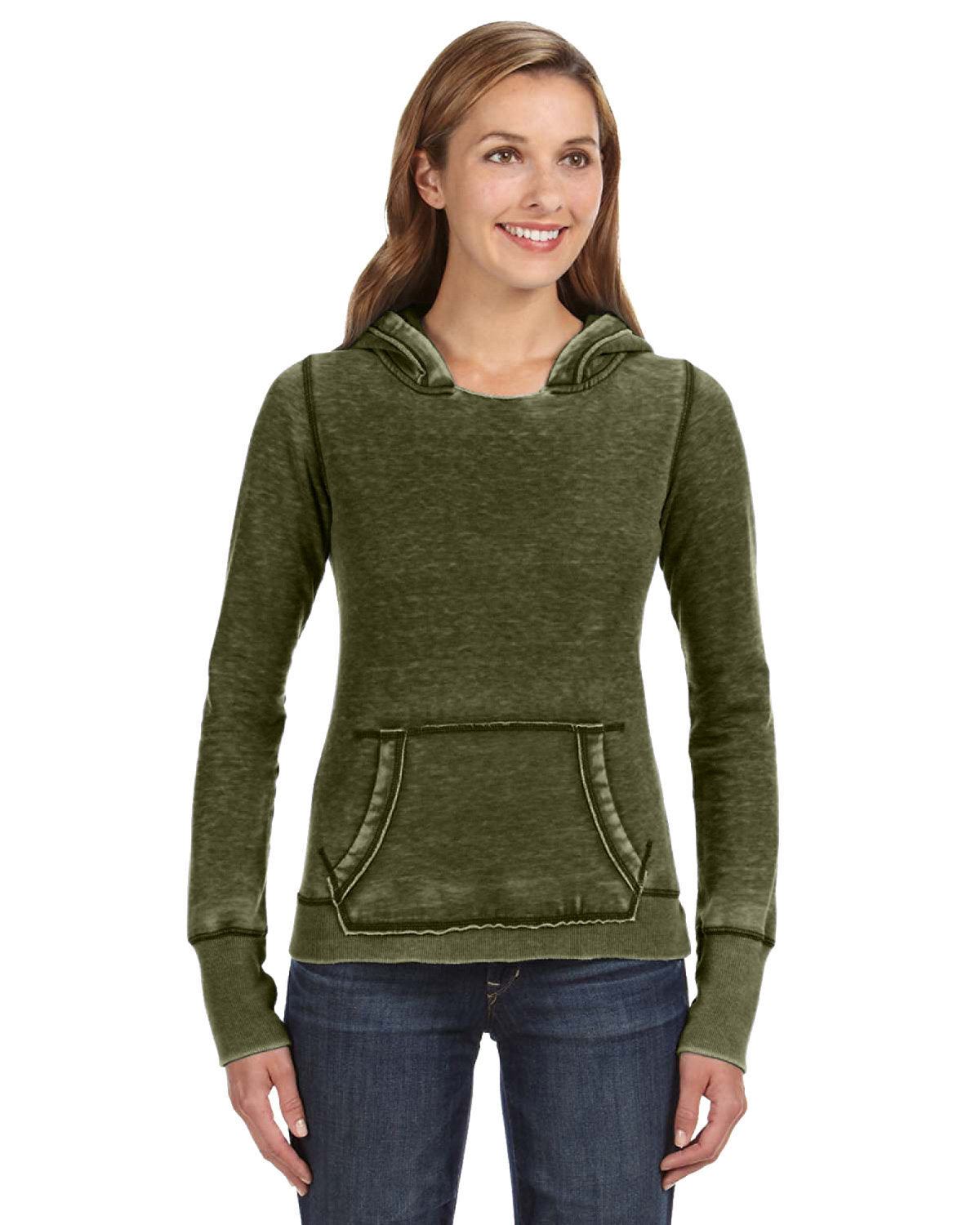 J. America Women's Zen Pullover Fleece Hooded Sweatshirt JA8912-AB Womens Apparel Sweatshirts & Fleece