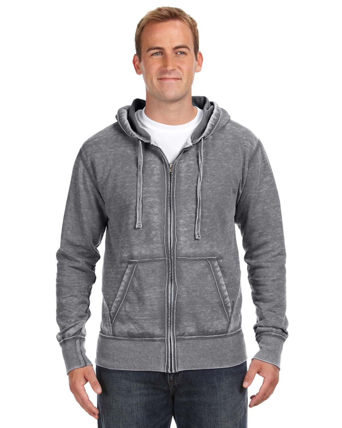 J. America Adult Vintage Zen Full-Zip Fleece Hooded Sweatshirt JA8916-AB Mens Apparel Sweatshirts & Fleece