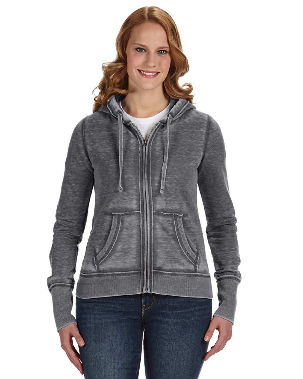 J. America Women's Zen Full-Zip Fleece Hooded Sweatshirt JA8913-AB Womens Apparel Sweatshirts & Fleece