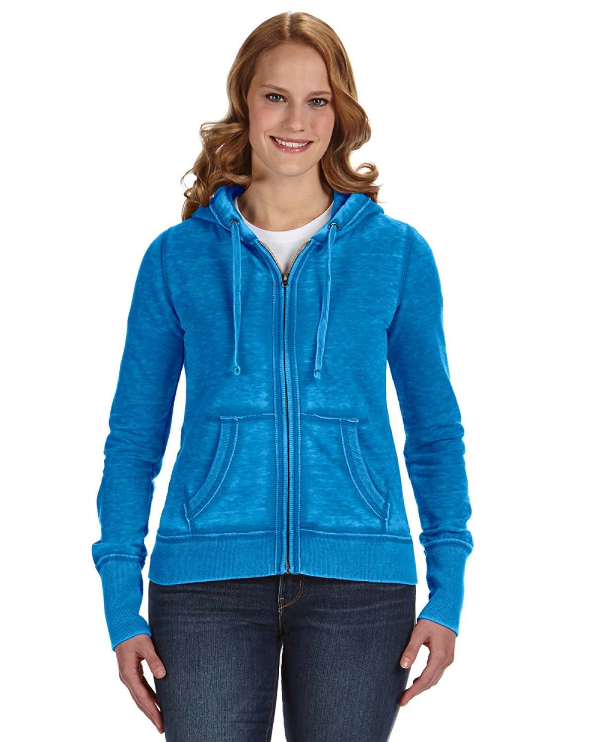 J. America Women's Zen Full-Zip Fleece Hooded Sweatshirt JA8913-AB Womens Apparel Sweatshirts & Fleece