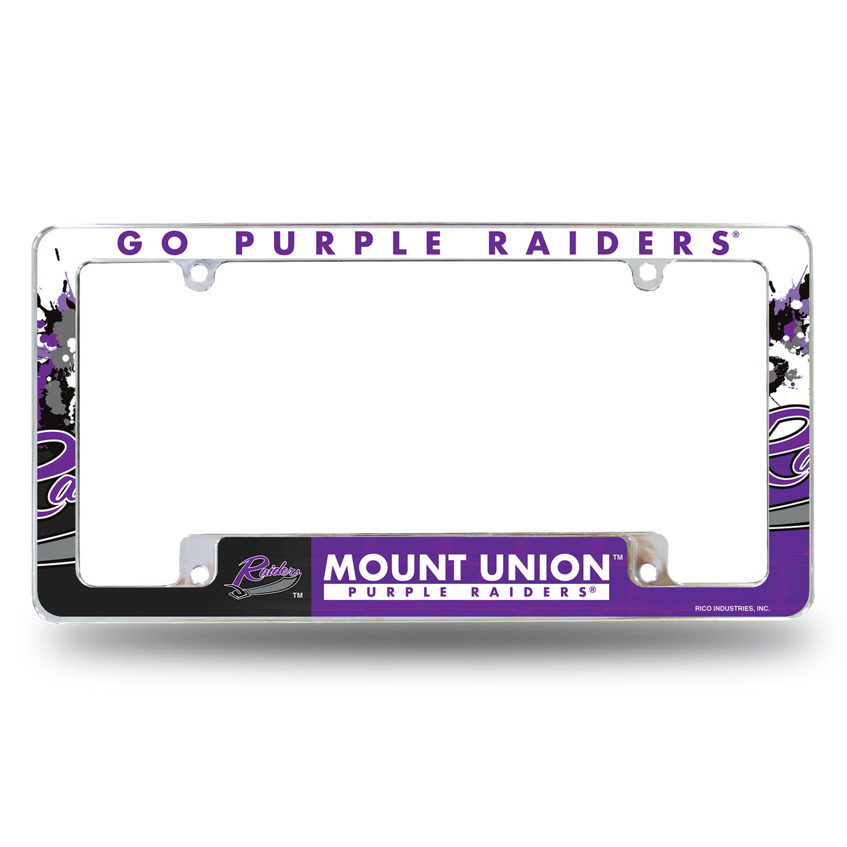 NCAA Mount Union Purple Raiders Chrome License Plate Frame Fan Gear NCAA Mount Union Purple Raiders