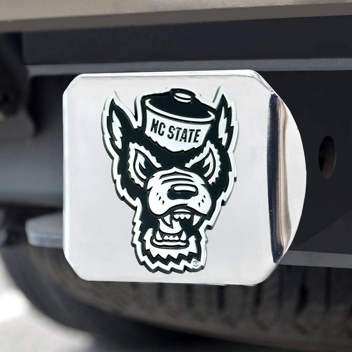 Fanmats NC State Wolfpack Chrome Metal Hitch Cover with Chrome Metal 3D Emblem Fan Gear NCAA North Carolina State Wolfpack