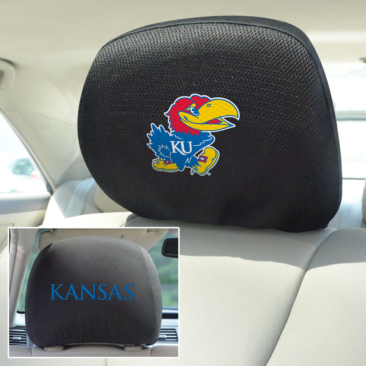 Fanmats Kansas Jayhawks Embroidered Head Rest Cover Set - 2 Pieces Fan Gear NCAA Kansas Jayhawks