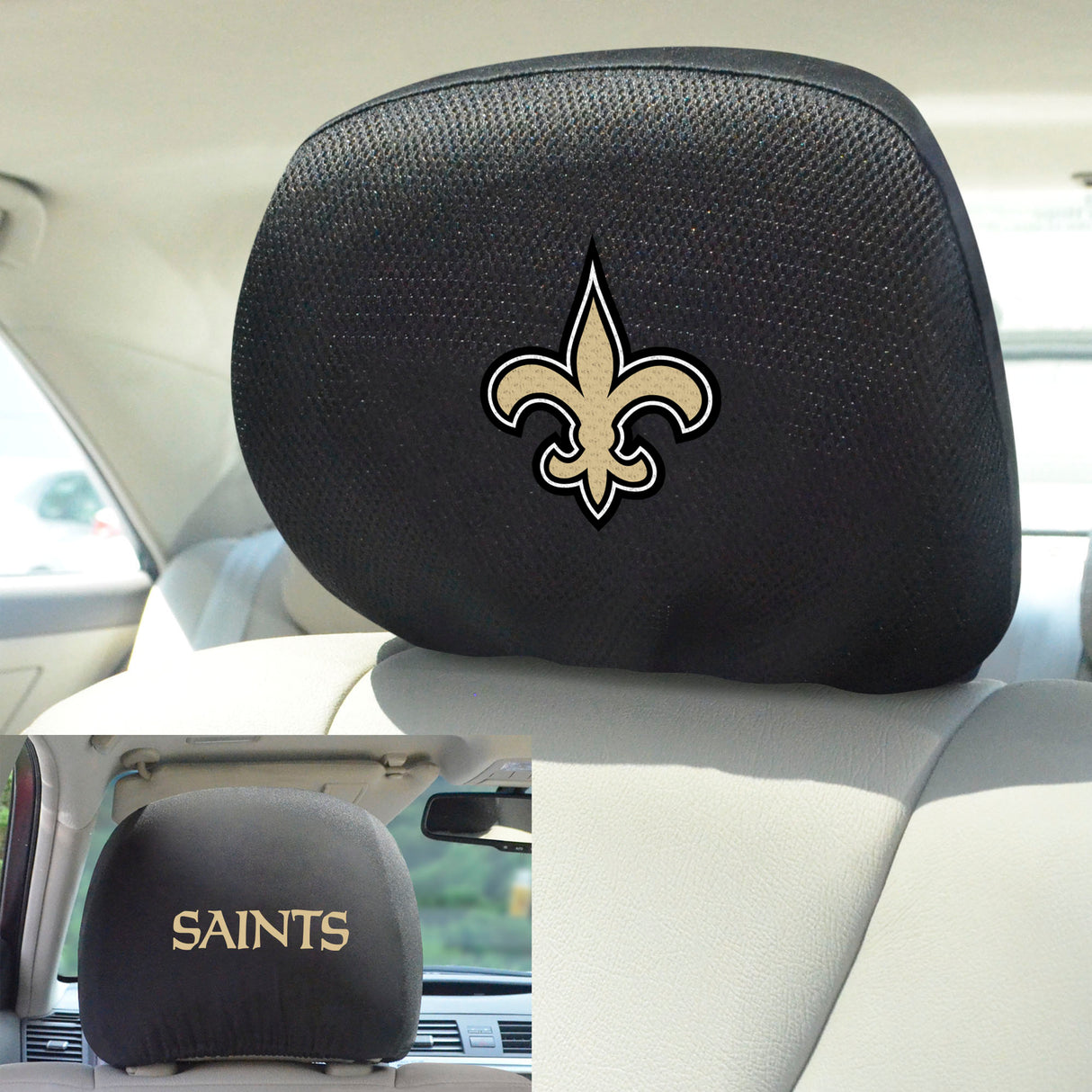 Fanmats New Orleans Saints Embroidered Head Rest Cover Set - 2 Pieces Fan Gear NFL New Orleans Saints