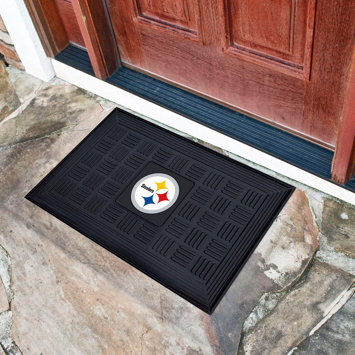Fanmats Pittsburgh Steelers Heavy Duty Vinyl Medallion Door Mat - 19.5" x 31" Fan Gear NFL Pittsburgh Steelers