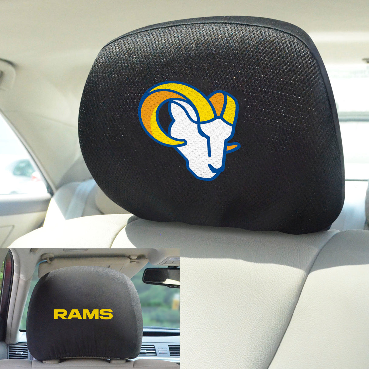 Fanmats Los Angeles Rams Embroidered Head Rest Cover Set - 2 Pieces Fan Gear NFL Los Angeles Rams