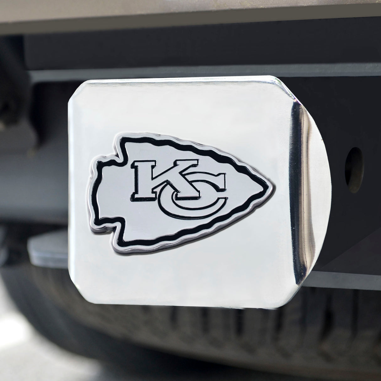 Fanmats Kansas City Chiefs Chrome Metal Hitch Cover with Chrome Metal 3D Emblem Fan Gear NFL Kansas City Chiefs