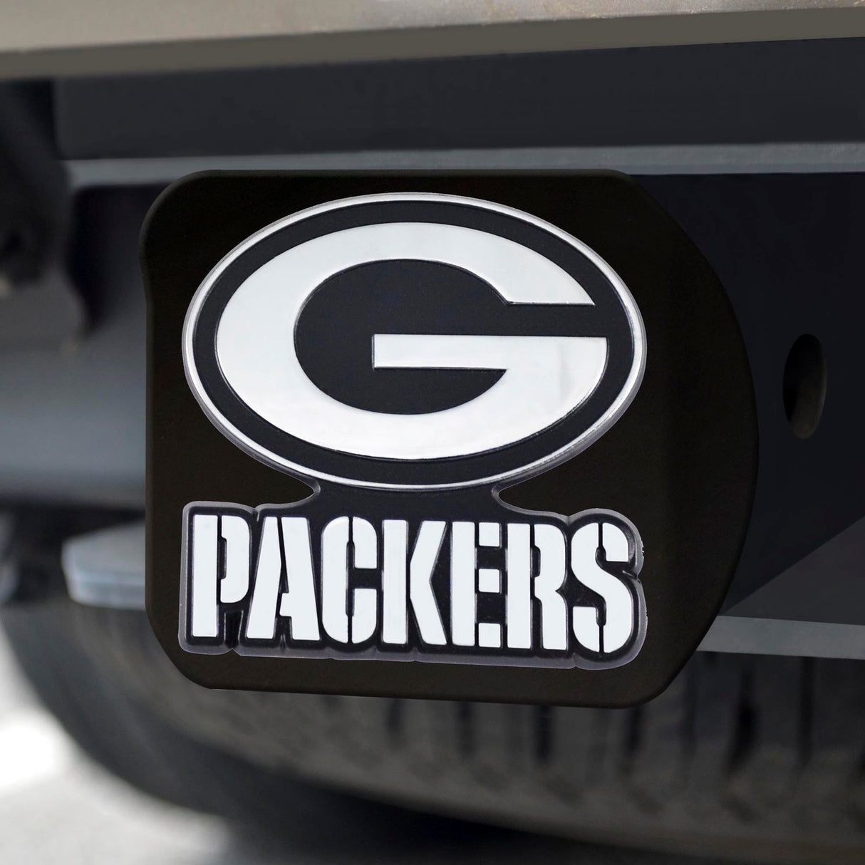 Fanmats Green Bay Packers Black Metal Hitch Cover with Metal Chrome 3D Emblem Fan Gear NFL Green Bay Packers