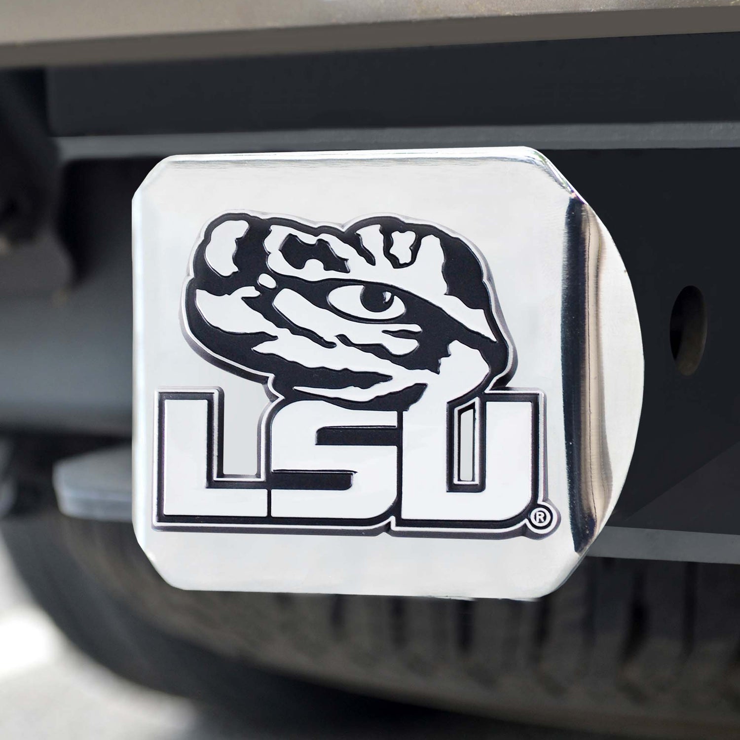 Fanmats LSU Tigers Chrome Metal Hitch Cover with Chrome Metal 3D Emblem Fan Gear NCAA LSU Tigers