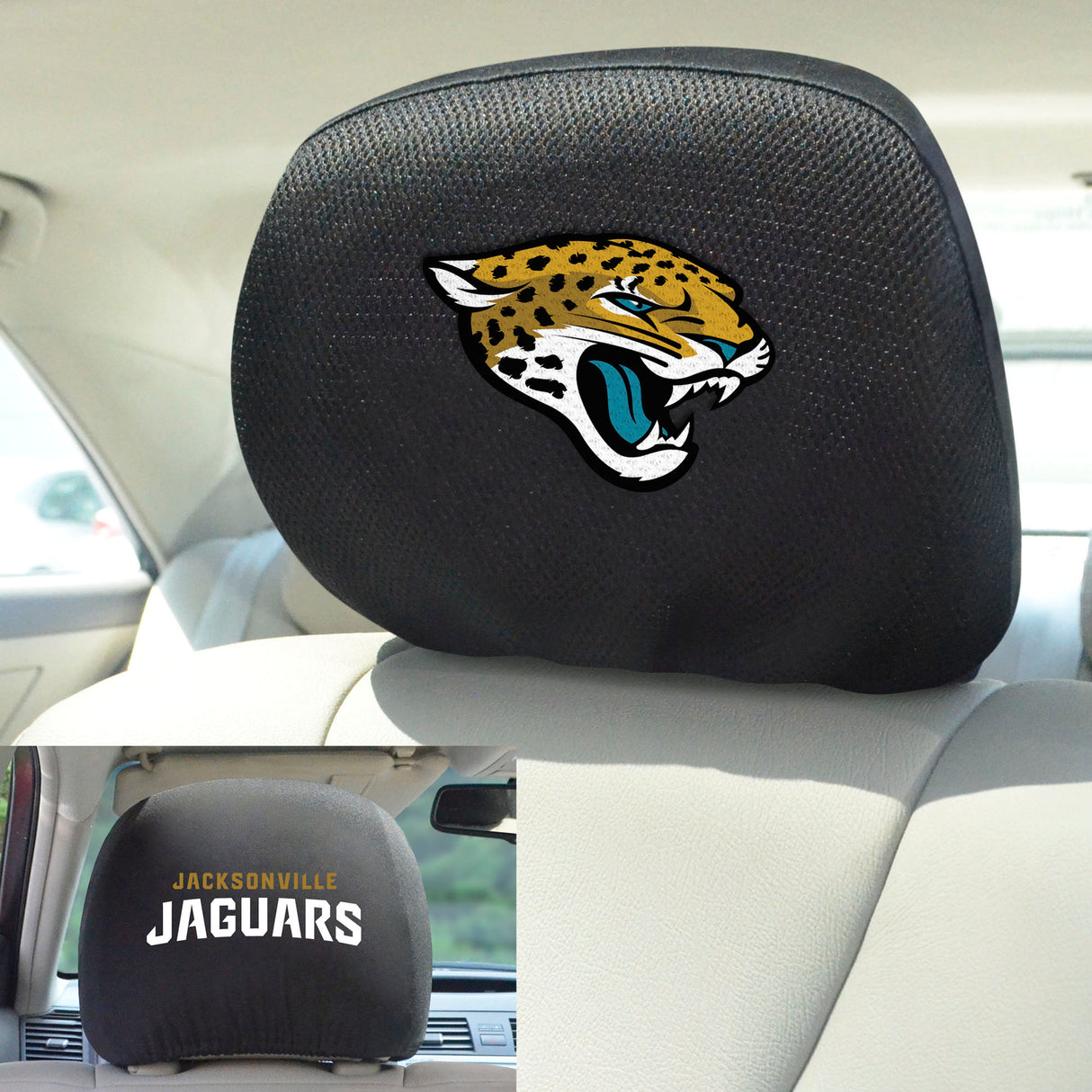 Fanmats Jacksonville Jaguars Embroidered Head Rest Cover Set - 2 Pieces Fan Gear NFL Jacksonville Jaguars