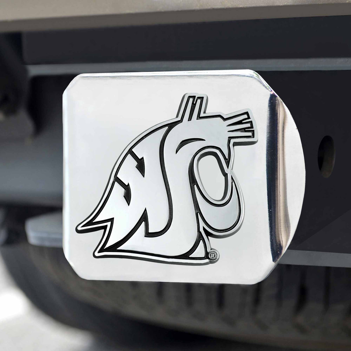 Fanmats Washington State Cougars Chrome Metal Hitch Cover with Chrome Metal 3D Emblem Fan Gear NCAA Washington State Cougars