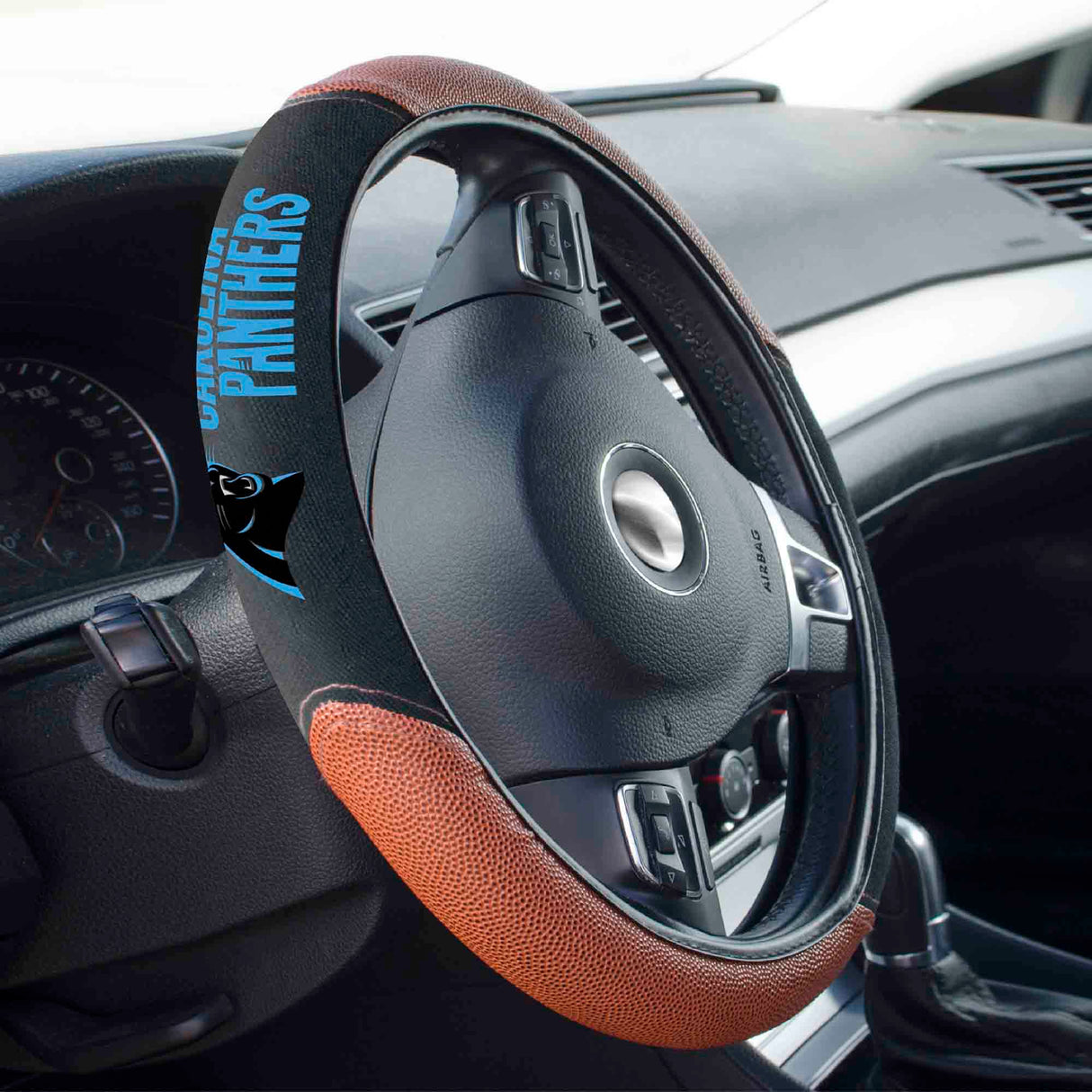 Fanmats Carolina Panthers Football Grip Steering Wheel Cover 15" Diameter Fan Gear NFL Carolina Panthers