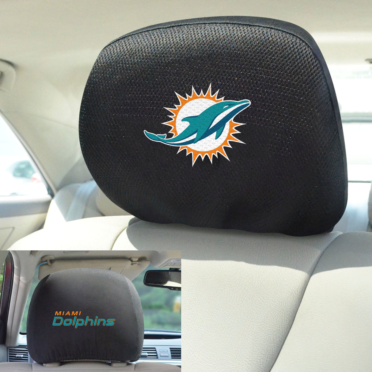 Fanmats Miami Dolphins Embroidered Head Rest Cover Set - 2 Pieces Fan Gear NFL Miami Dolphins