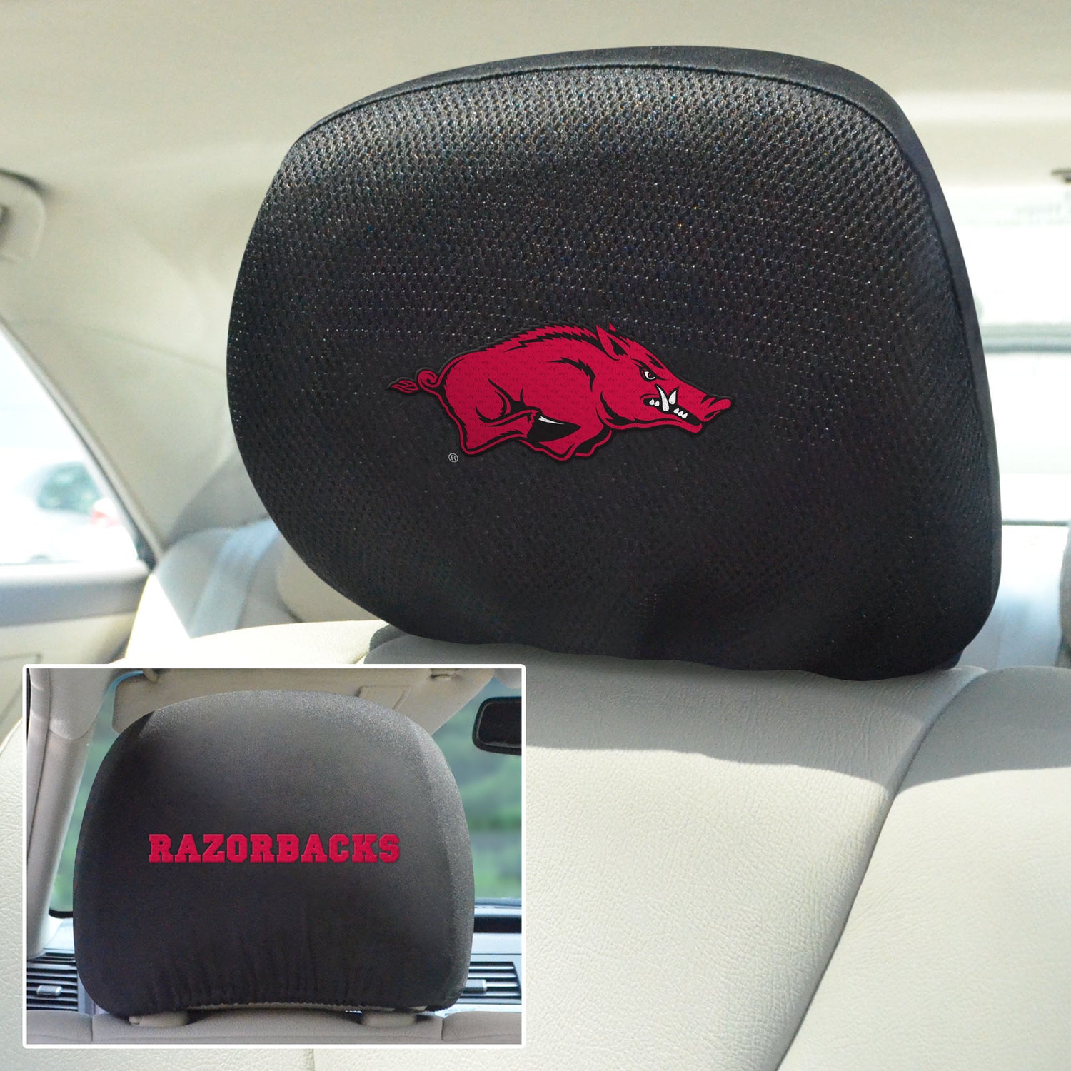 Fanmats Arkansas Razorbacks Embroidered Head Rest Cover Set - 2 Pieces Fan Gear NCAA Arkansas Razorbacks