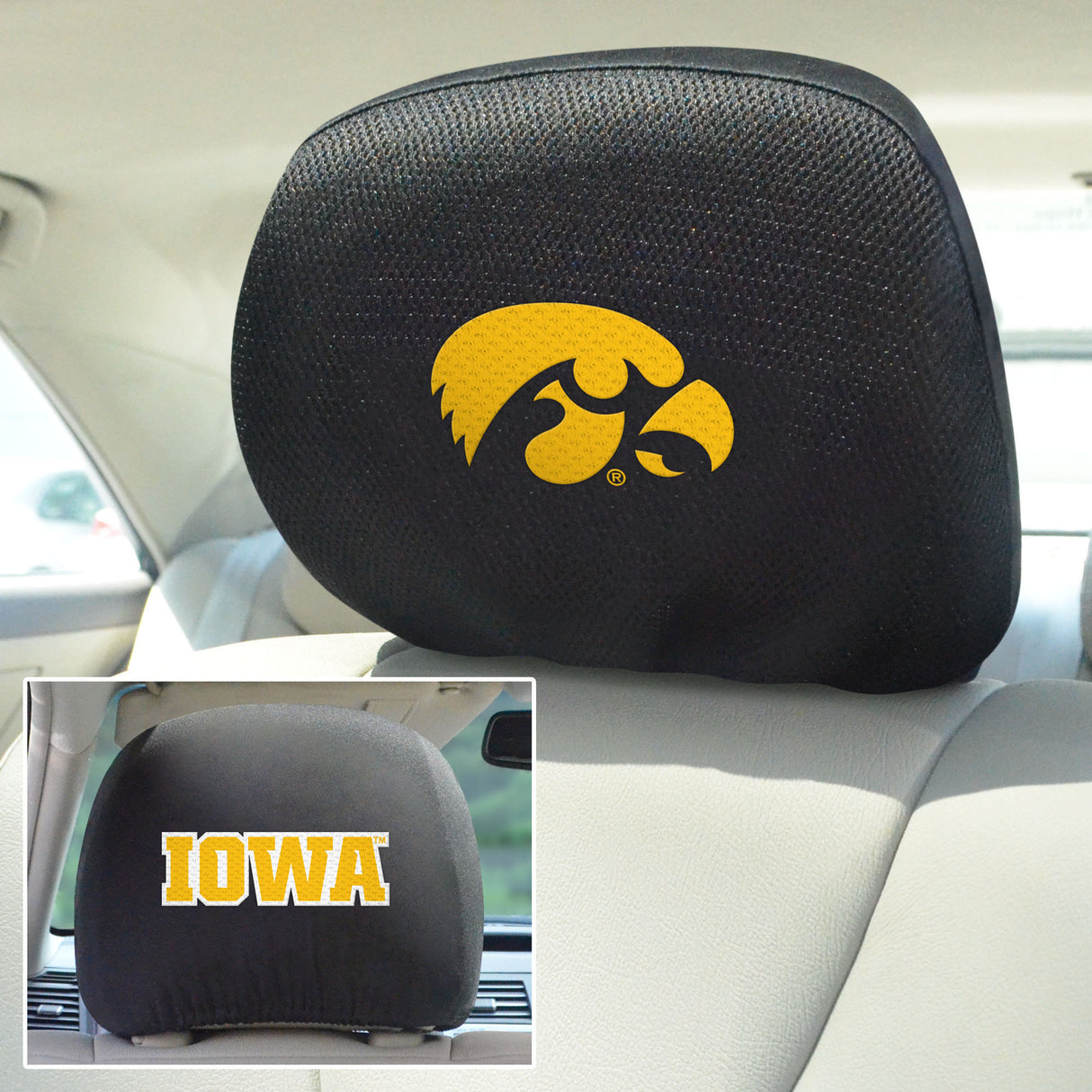 Fanmats Iowa Hawkeyes Embroidered Head Rest Cover Set - 2 Pieces Fan Gear NCAA Iowa Hawkeyes