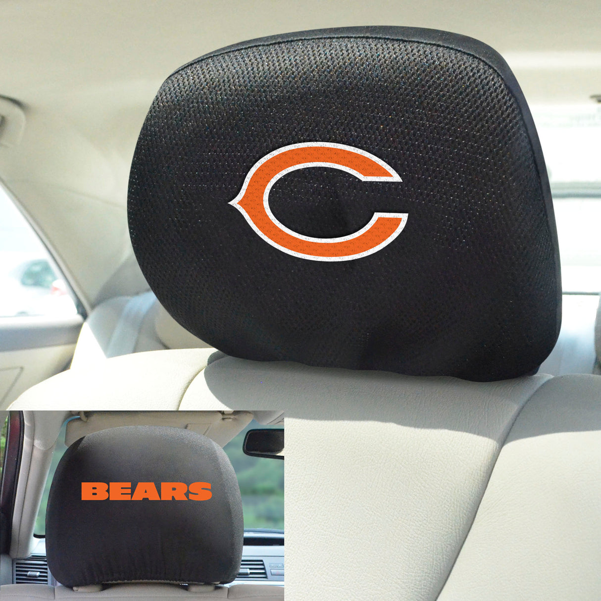 Fanmats Chicago Bears Embroidered Head Rest Cover Set - 2 Pieces Fan Gear NFL Chicago Bears