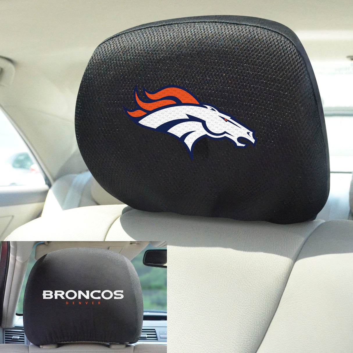 Fanmats Denver Broncos Embroidered Head Rest Cover Set - 2 Pieces Fan Gear NFL Denver Broncos