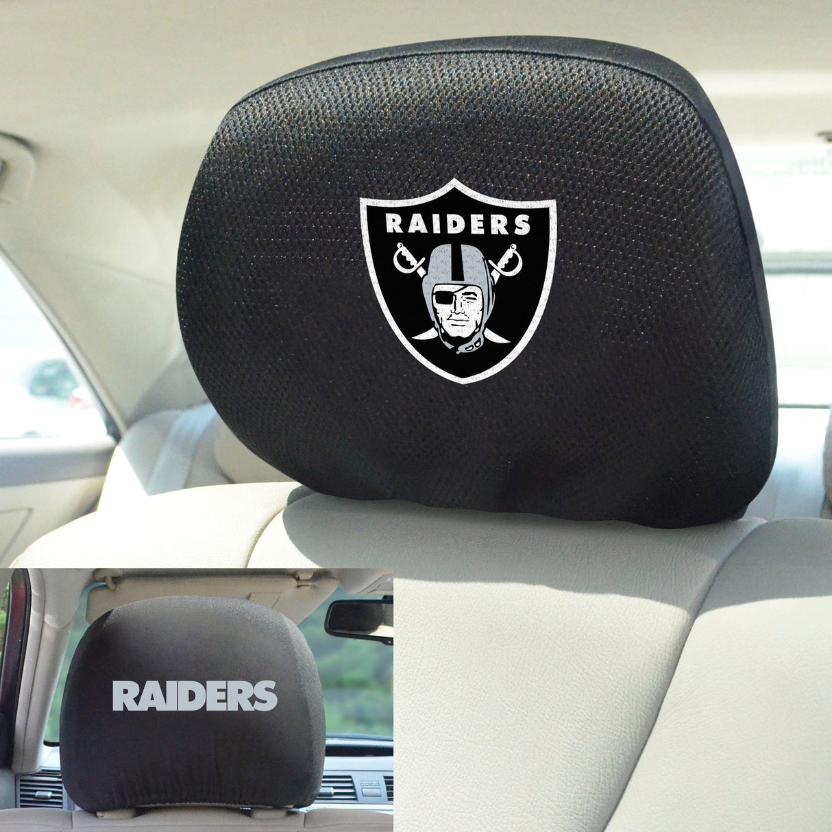 Fanmats Las Vegas Raiders Embroidered Head Rest Cover Set - 2 Pieces Fan Gear NFL Las Vegas Raiders
