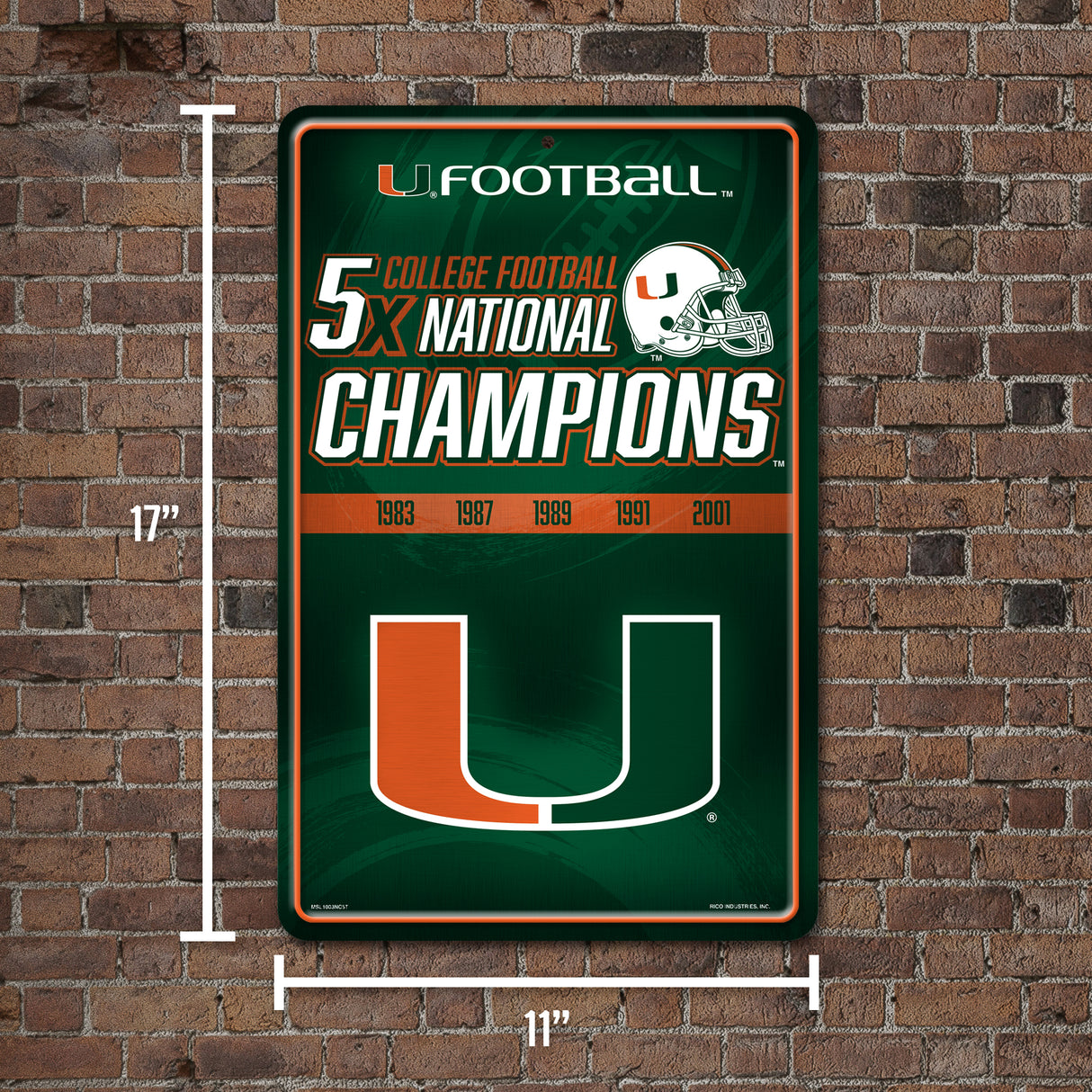 NCAA Miami Hurricanes - The U Large Metal Sign Fan Gear NCAA Miami Hurricanes